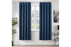 TOPICK Navy Blue Bedroom Blackout Curtains & Drapes, Soft Thermal Curtains 66 x 72 Inch Drop for Living Room, Pencil Pleat Light Blocking Shade Curtain 2 Panels for Nursery