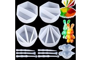 Vegena 2/3/4/5 wgłębień do nalewania farby, silikonowy kubek wielokrotnego użytku do odlewania akrylu, z 2 kubkami na farby, 6 mieszadełek