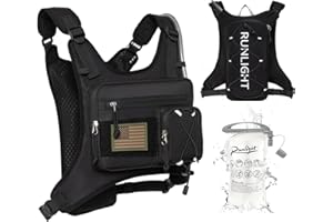 RUNLIGHT Gilet da corsa, leggero, regolabile, tasca sul petto con fondina per pistola, tasca con bolla d'acqua da 1,5 l, gilet da corsa riflettente, per uomo e donna, per escursioni in maratona (nero)