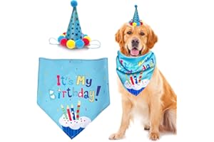 LAHVIUU Bandana urodzinowa dla psa kapelusz imprezowy, akcesoria do dekoracji na przyjęcie urodzinowe dla zwierząt domowych dla psa lub kota (niebieska)