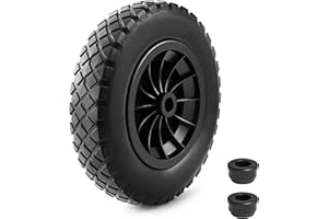 VIVO TECHNOLOGIES 14" Wheelbarrow Wheel PU Puncture Proof Solid 3.50-8 Wheel, Heavy Duty Replacement Tire for Wheelbarrow, Wheelbarrow Wheels Tyre for Garden Trolley Barrow Go Cart, Black