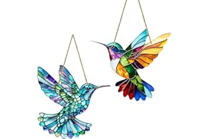 LUMOOM Lot de 2 colibri attrape-soleil - Décoration de fenêtre - Décoration de jardin - Pendentif colibri acrylique - Pour fenêtre à suspendre (A)