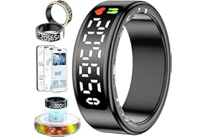 GWENLAND 2025 Bague Connectée Homme Femme, Smart Ring avec Écran LED, Trackers d'Activité avec Android/iOS, Anneau Intelligent Health Fitness IP68 avec Sommeil/SpO2/HRV/Stress/Fréquence Cardiaque (Noir, 13)