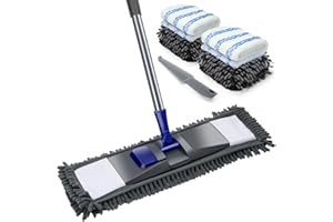 Eukue Regona de Suelo, Fregona Plana de Microfibra con 4 Almohadillas de Fregona Reutilizables, Fregona de Suelo Profesional con Cabezal Giratorio de 360°para Madera Dura, Suelo de Baldosas