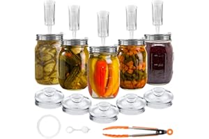 Artcome Kit de fermentación de 28 piezas, 5 tapas de fermentación de acero inoxidable, 5 pesos de vidrio, 6 ojales de silicona, 1 pinza de silicona para tarros de boca ancha (tarros no incluidos)