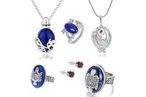 Zaky 6 piezas Elena Verbena Apertura Charm Collar Película Juego de joyas Vampiro Diaries Daywalking Katherine Sapphire Crystal Collares Pendientes Salvatore Damon Stefan Finger Family Crest Anillo