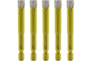 Foret Diamant Sec Set - 5 pièces 8mm SANLEETEK Trépan Diamant avec Queue à Changement Rapide pour Marbre Granit Céramique Porcelaine Carrelage Grès Quartz