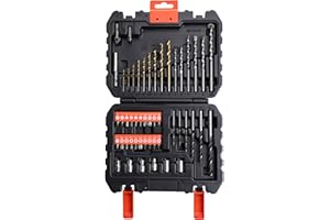 BLACK+DECKER Set de 50 Piezas para Atornillar y Taladrar: Brocas para Metal, Mampostería y Madera, Puntas de Atornillar, Llaves de Vaso, Adaptadores, Maletín Incluido,A7188-XJ