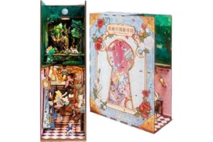 KINGSTORA Book Nook DIY Miniature Kit - DIY Dollhouse Kit Wood with furniture and LED light, 3D puzzle wood art bookends, model kits for adults to build (Alice in Wonderland)