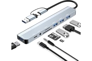 VONXITE 8 in 2 USB C Adapter, USB Hub Multiport Adapter with USB 3.0, USB-C Data Ports, 3*USB 2.0, 3.5mm Audio ports, SD/TF Card Reader, Type C Hub USBC Docking Station for MacBook/Galaxy/Pad/Windows/Laptop