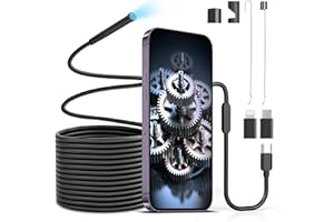 Endoscope Caméra d'inspection, Moman EOM1 Caméra Endoscopique Serpent 1080P 8mm IP67 Étanche avec 8 Lumières LED Câble Semi Rigide pour iPhone iOS Android (3M)