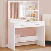 Hzuaneri 90cm Dressing Table with Mirror, Makeup Vanity with Light, 3 Adjustable Brightness, Vanities with 2 Drawers, 4 Open