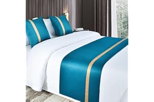 QRGMKL Corredores de Cama Suaves y sedosos y Cojines a Juego Bufanda de Cama de Color sólido Corredor de Cama para pie de Cama Colcha de Color de Contraste Protector-Blue||180X50cm for 1.2m Bed