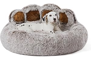 Jiupety Lit Rond pour Chien Chat de Forme de la Patte, Panier pour Chien en Forme de Beignet, Très Grand Format Le diamètre est de 81 cm, Confortable et Doux, Lavable en Machine, Gris
