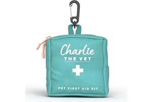CHARLIE THE VET Dog First Aid Kit/Pet First Aid Kit - 20 Essential Premium Items + Vet Video Guides | Bandages, Tick Removers, Saline Pod, Vet Wrap & More | Clips to Lead/Harness for Easy Access