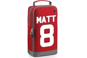 BEYONDSOME Personalised Childrens Rugby Football Boot Bag Kids Sports PE Kit Sport Gift, Red/White Print