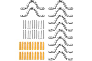 Minjuna 10 Pcs Boat Top Pad Eye 304 Stainless Steel, M6 Pad Eye Strap Plate, Kayak Deck Loops Tie, 6mm Boat Accessories with 20 Pcs Screws and 20pcs Wall Plugs for Canoe Yachts Ships Rigging Caravans