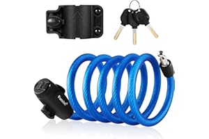 FUNXIM Bicycle lock 180cm / 12mm cable lock with 3 keys and metal cable Bicycle lock heavy load, safe combination with mounting bracket for bicycle tricycle scooter