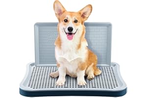 CROWNSHOP Dog Potty Training Toilet Puppy Pad Holder with Wall Column Removable Tray Portable Dog Toilet Puppy Mesh Training Potty for Large Small Medium Pets (Cyan)