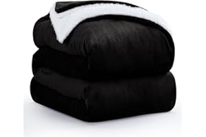 Aisbo Plaid Coperta Pile Matrimoniale - Coperta Calda Invernale per Divano e Grande Letto Matrimoniale 230x270 cm Pile di Flanella e Sherpa Morbida Nera, Sherpa Blanket for Sofa and Couch