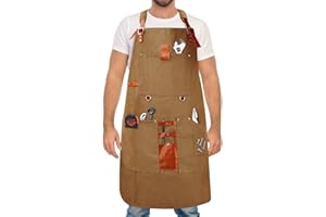 HISUEKIG Tablier de Soudeur Professionnel pour Homme Avec 8 Poches, Tablier de Cuisine Tablier de Barbecue pour Hommes Et Femmes, Bretelles Croisées Réglables pour Coiffeur Menuisier