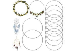 RAIRSKY 10 Pezzi Cerchi per Acchiappasogni, 20 cm Anelli in Metallo per Decorazioni, Anelli Ghirlanda Argento, Cerchi in Ferro Anelli Metallo, per Ghirlande Nuziali e Decorazioni per Appendere le Pareti