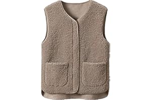 ZLQRSSWK Teddy Fleece Weste Damen Leichte Weste Fleeceweste Herbst Winter Warm Ärmellos Westen Leicht Casual Einfarbig V-Ausschnitt Damenweste Mit Taschen Pelzjacke Plüschweste