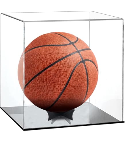 Basketbalvitrine met standaard, doorzichtige acryl full-size basketbaldisplay voor honkbal, voetbal, volleybal, figuren, speelgoed, verzamelobjecten, sportsouvenirs, 30x 30 x 30 cm (black background