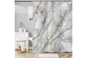 ASDCXZ Marmor Duschvorhang 180x200 cm, Modern Abstrakt Grey Weiß Gold Marmor Optik Textur Bunt Bad Waschbar Duschvorhänge Polyester Textil Wasserdicht Badevorhang für Badewanne mit 12 Haken