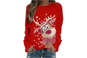 ACHIMLT Pull Noël Femme Manches Longues Col Rond Rigolo Noel Pull Christmas Moche Sweat Ugly Pull Noel Famille Multicolore Imprimé Bonhomme de Neige Sweatshirt Grande Taille Hiver Chaud Pullover