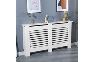AL AJAL Radiator Cover Modern MDF Wood White Horizontal Slat Living Room Bedroom Hallway Cabinet (LARGE)