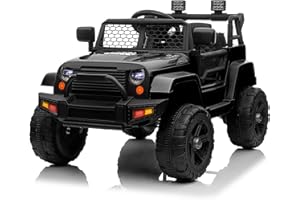 Karlhome 12V Electric Ride on Cars for Kids, Electric Ride-ons with Remote Control, 2 Motors Ride on Off Road Truck Toy w/Openable Doors, Slow Start, Horn, LED Lights, MP3 Radio, 3 Speeds (Black)