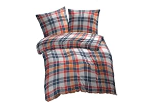 ETÉREA HIMMLISCHE QUALITÄT etérea 2 tlg. Renforcé Bettwäsche Kari Kariert - 100% Baumwolle Bettbezug - 135x200 cm + 80x80 cm, Orange Weiss