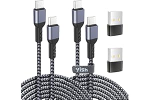 YISH Kabel ładowarki USB C na USB C: Kabel USB typu C o mocy 65 W, Pleciony kabel do szybkiego ładowania, kompatybilny z iPhonem 16 15 Pro Max Samsung S24 S23 iPad MacBook, 2 sztuki/ 2 m
