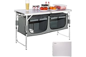 VEVOR Cuisine de Camping 120x47x70 cm Armoire de Camping Pliable Structure en Alu Grand Comptoir Meuble de Cuisine Hauteur Réglable 2 Compartiments avec Poignée de Transport BBQ Pique-Nique Jardin