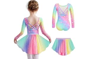 Arshiner Mädchen Ballettkleidung 2-10 Jahre Langarm Ballettkleid Zweiteiliges Kinder Baumwolle Tanzkleid Rückenfrei Balletttrikot mit Tütü Ballettanzug Tanztrikot Kleinkind Ballerina Kleid mit Tütü