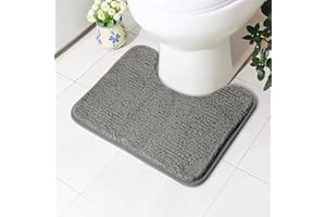 AUAUY Tapis de toilette absorbant, antidérapant et extra doux, en microfibre moelleuse à poils longs, lavable en machine, séchage rapide, épais en forme de U, 50 x 40 cm (gris)