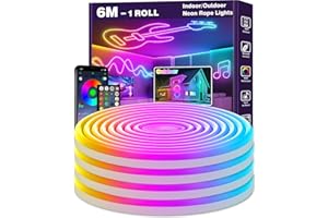 LETIANPAI 6m Neon LED Strip, Flexible LED Strips, Control with App/Remote, Multiple Modes, Waterproof, Music Sync Gaming Strip Lights for Bedroom Indoor, IP65 Outdoor RGB Neon Lights