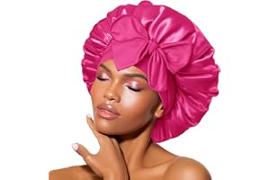 BONNET QUEEN Gorro de Seda para Dormir Ajustable Gorro Saten Pelo Rizado Silk Bonnet Satin Gorros Satén con Cintas Largo