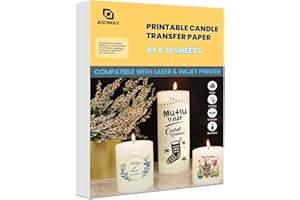 ASOWAY Kerzentattoos Tattoofolie Kerzentransferfolie Druckbar für Laser/Tintenstrahldrucker, Wasserschiebefolie für Kerzen,Kerzensticker Kerzendekopapier für Weihnachten taufkerze, hochzeitskerze A4X10Set