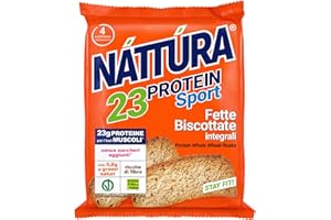 NATTURA PROTEIN SPORT Fette Biscottate Integrali, Fette Integrali Senza Zuccheri Aggiunti, Senza Olio di Palma, Vegane, 23% di Proteine, 4 Confezioni da 30g