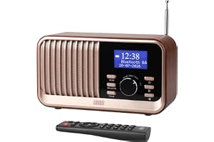 August MB450K bärbar DAB+/FM-radio med Bluetooth och dubbellarm, ek | 60 snabbval, 18 timmars batteri, fjärrkontroll, USB/microSD, AUX in/ut och sovtimer för hemmet eller utomhusbruk