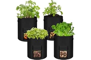 keilend Potato Grow Bag 4 Pcs, 10 Gallon Plant Grow Bag with Visible Window, Tomato Grow Bags with Handle for Potato, Red Radish, Peanuts, Sweet Potato, Black