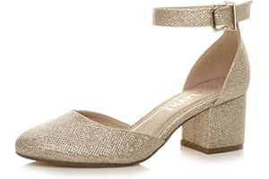 AJVANI Womens Ladies Low mid Block Heel Ankle Strap Mary Jane Court Shoes Sandals Size