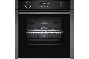 NEFF, N50, B6ACH7AG7B, 60cm Built-in Single Oven with Hide®, Home Connect, Pyrolytic Self-Cleaning with Easy Clean, CircoTherm, and LCD display in Graphite-Grey