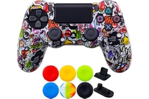 9CDeer 1 x Silicona Transferir Impresión Protector Cubrir Piel + 6 Apretones de Pulgar y Tapones a Prueba de Polvo para PS4/Slim/Pro Fresas