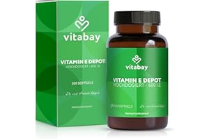 ‎VITABAY Vitabay Vitamin E 600 IE Depot – 200 Vegane Kapseln Hochdosiert mit Tocopherol & Tocotrienol – Trägt zum Schutz der Zellen vor oxidativem Stress bei – Laborgeprüft in Deutschland