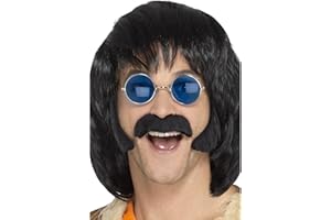 SMIFFY'S Smiffys Kit disfraz de hippie, negro, con patillas y bigote, autoadhesivo