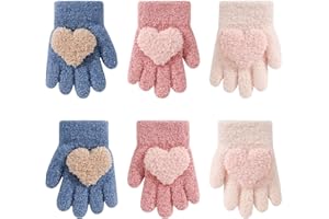 Jupsk Kids Knitted Gloves Magic Full Finger Stretchy Winter Warm Fleece Fluffy Gloves for Baby Toddler Boys Girls 1-3 Years Old, 3 Pairs