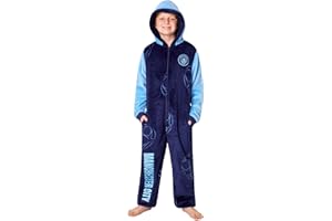 MANCHESTER CITY Onesie for Kids Boys & Teens 5-14 Years, Fleece Onesie Pyjama, Champions League Football Gifts for Boys